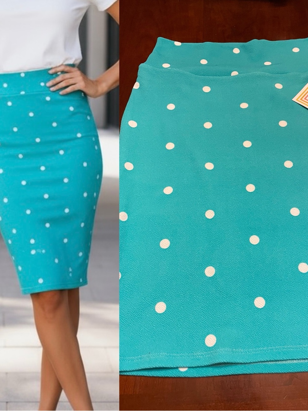 LuLaRoe Turquoise & White Polka Dot Pencil Skirt Size S